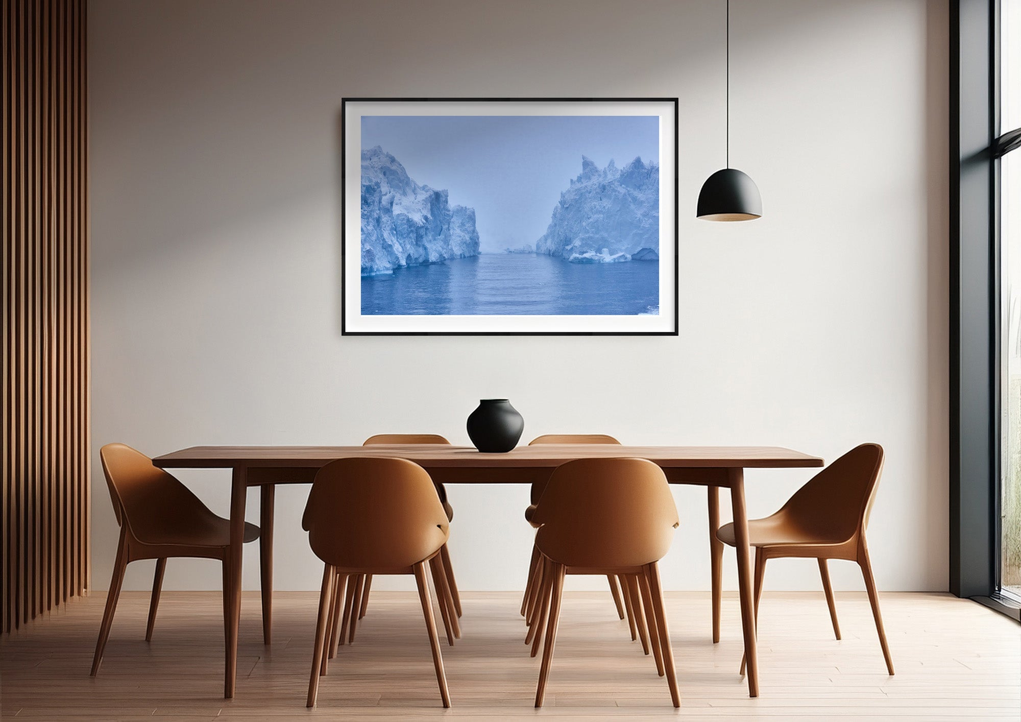 Colour photograph of a large iceberg displayed in a styled interior setting (mockup)